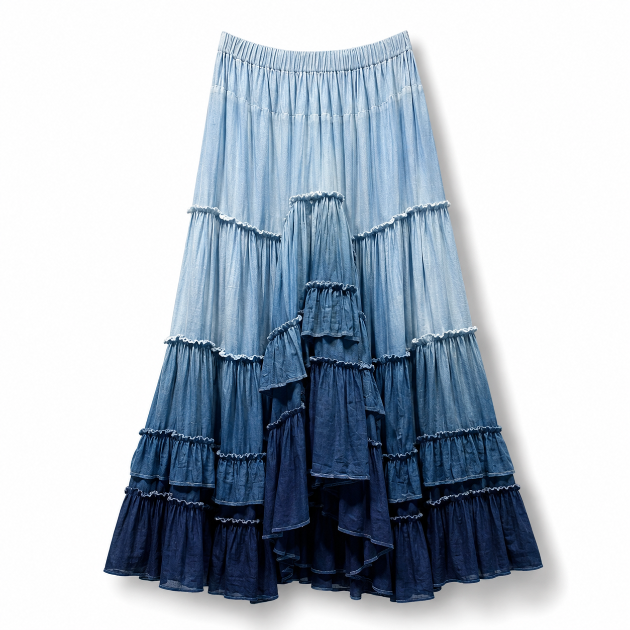 OMBRE RUFFLE SKIRT - INDIGO